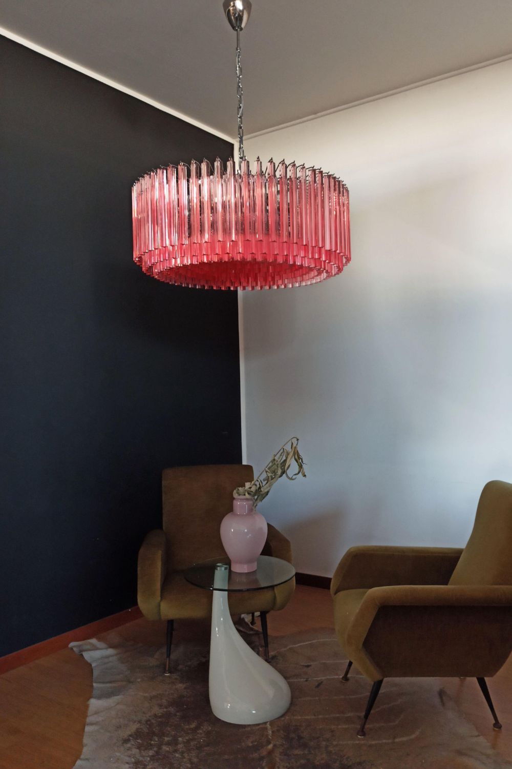 Large pink Art Triedri glass prism chandelier - view 2 | everlamps