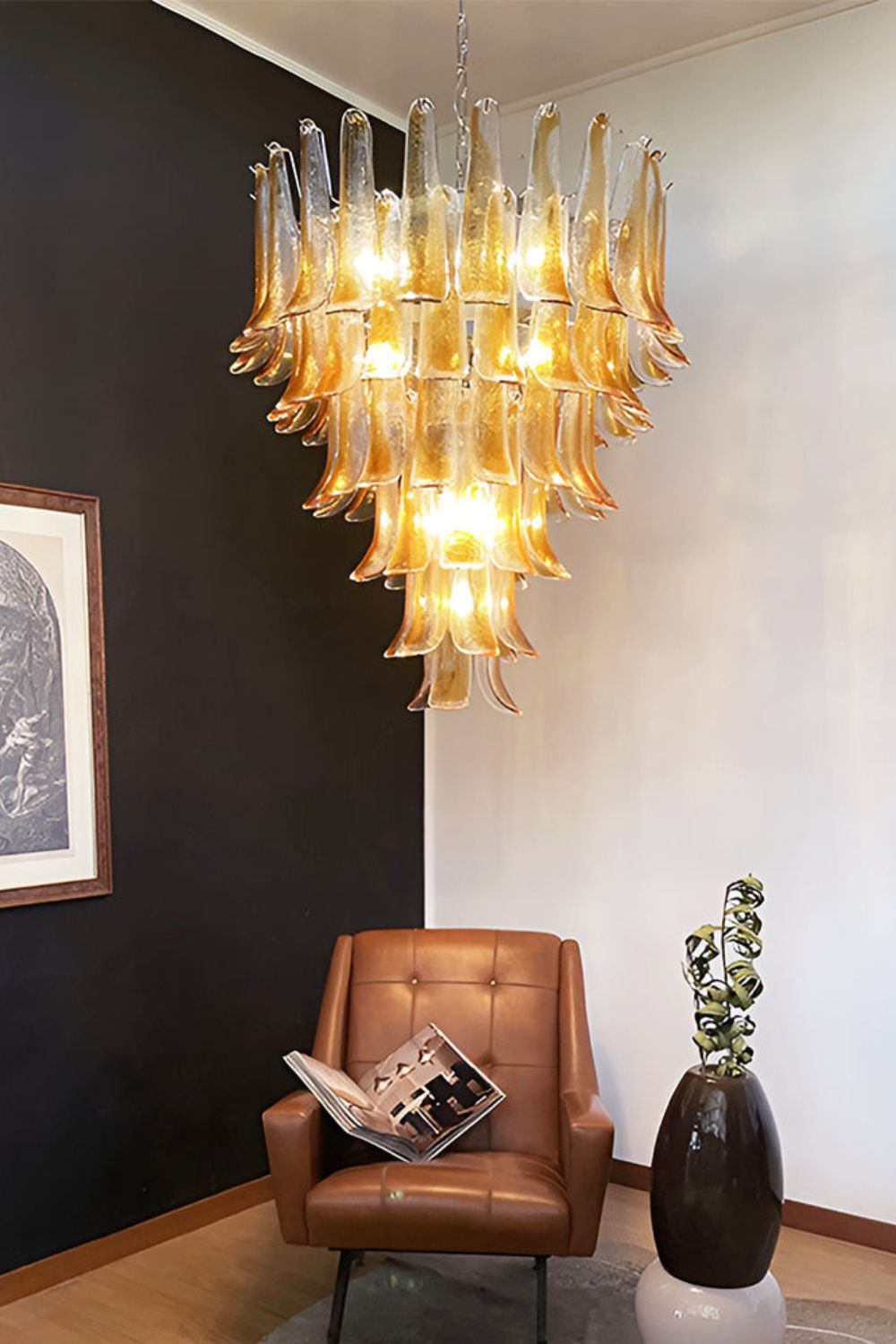 Amber Art Glass Petal Cascade Chandelier - view 2 | everlamps