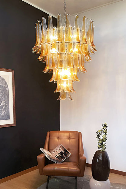 Amber Art Glass Petal Cascade Chandelier - view 2 | everlamps