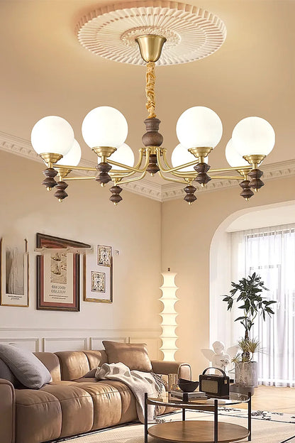 Vintage Globe Walnut Wood Chandelier - view 5 | everlamps