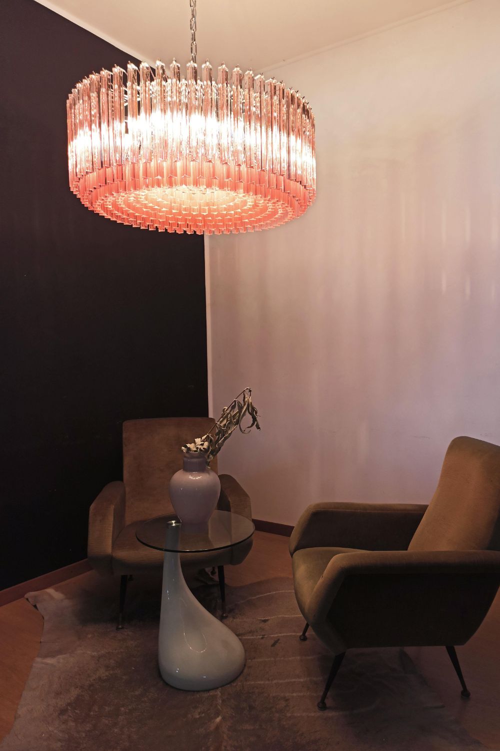 Large pink Art Triedri glass prism chandelier - view 3 | everlamps