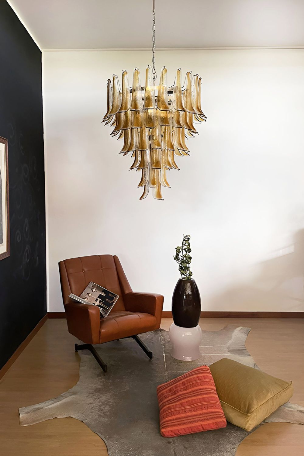 Amber Art Glass Petal Cascade Chandelier - view 7 | everlamps