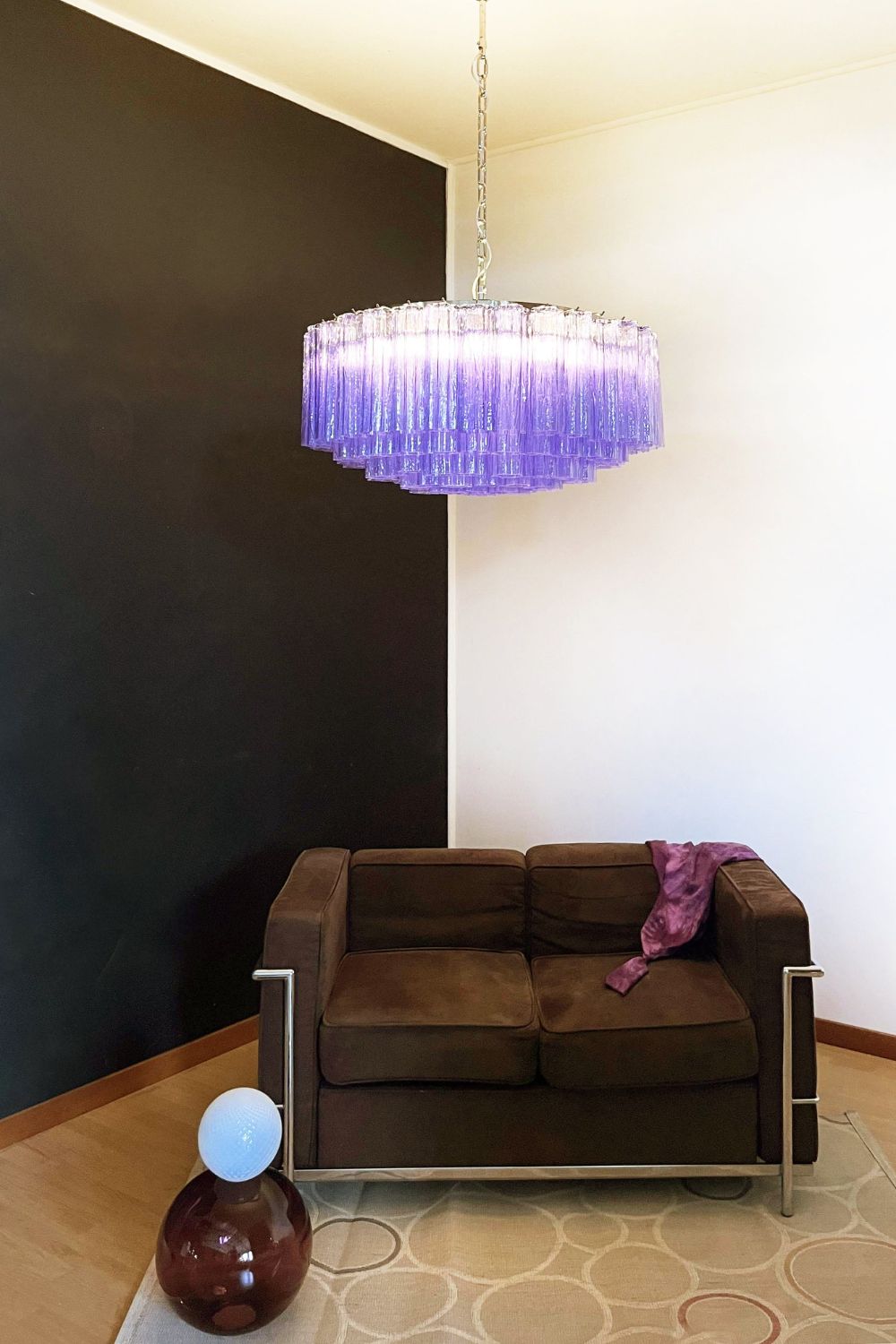 Italian Modernist Purple Art Glass Tube Chandelier - view 2 | everlamps