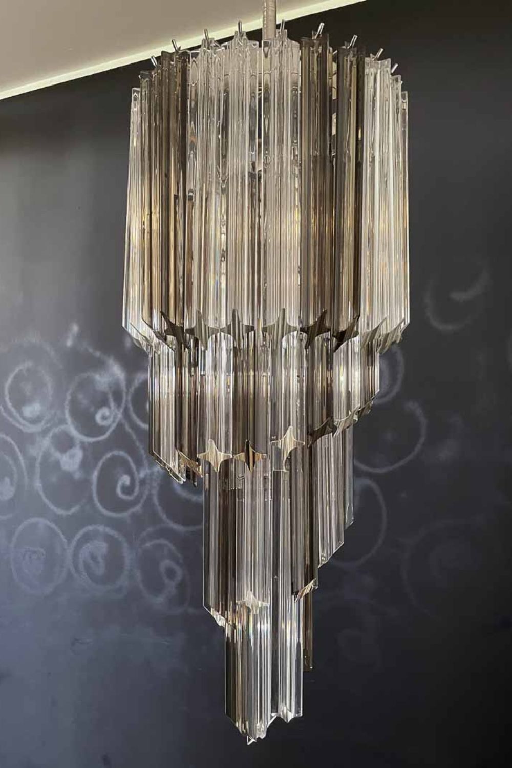 Vintage Smoked Art Glass Prism Spiral Chandelier - view 15 | everlamps