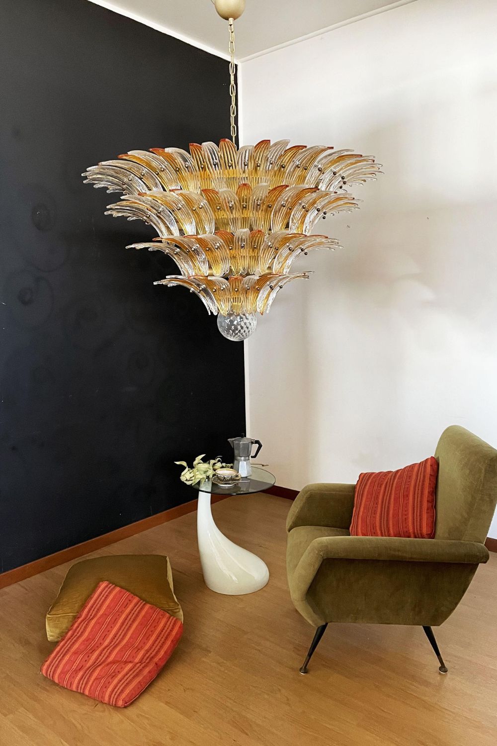 Amber and Clear Art Glass Palmette Chandelier - view 4 | everlamps