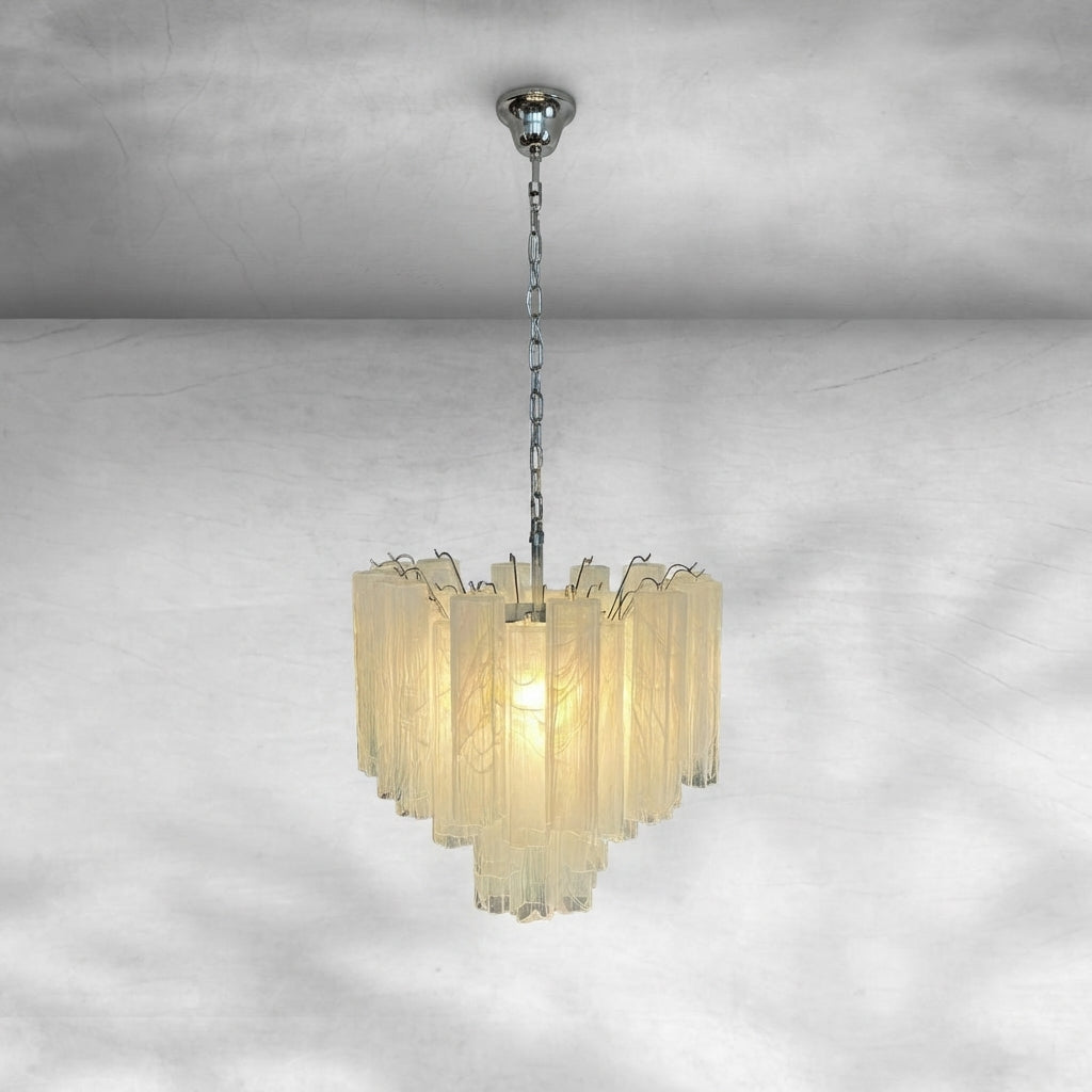 Venetian Handblown Tube Glass Chandelier 25.6" White 36 Tubes