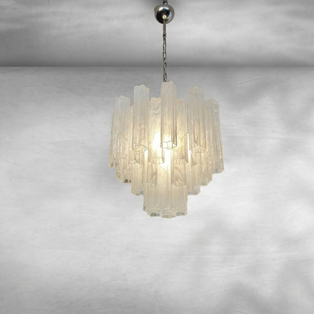 Venetian Handblown Tube Glass Chandelier 25.6" White 36 Tubes
