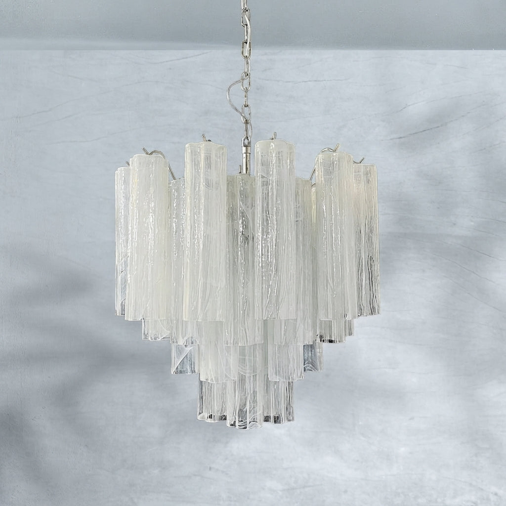 Venetian Handblown Tube Glass Chandelier 25.6" White 36 Tubes