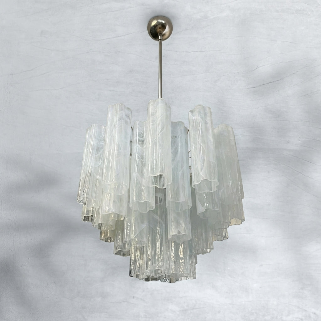 Venetian Handblown Tube Glass Chandelier 25.6" White 36 Tubes