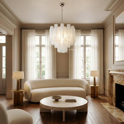 Venetian Handblown Tube Glass Chandelier 25.6" White 36 Tubes