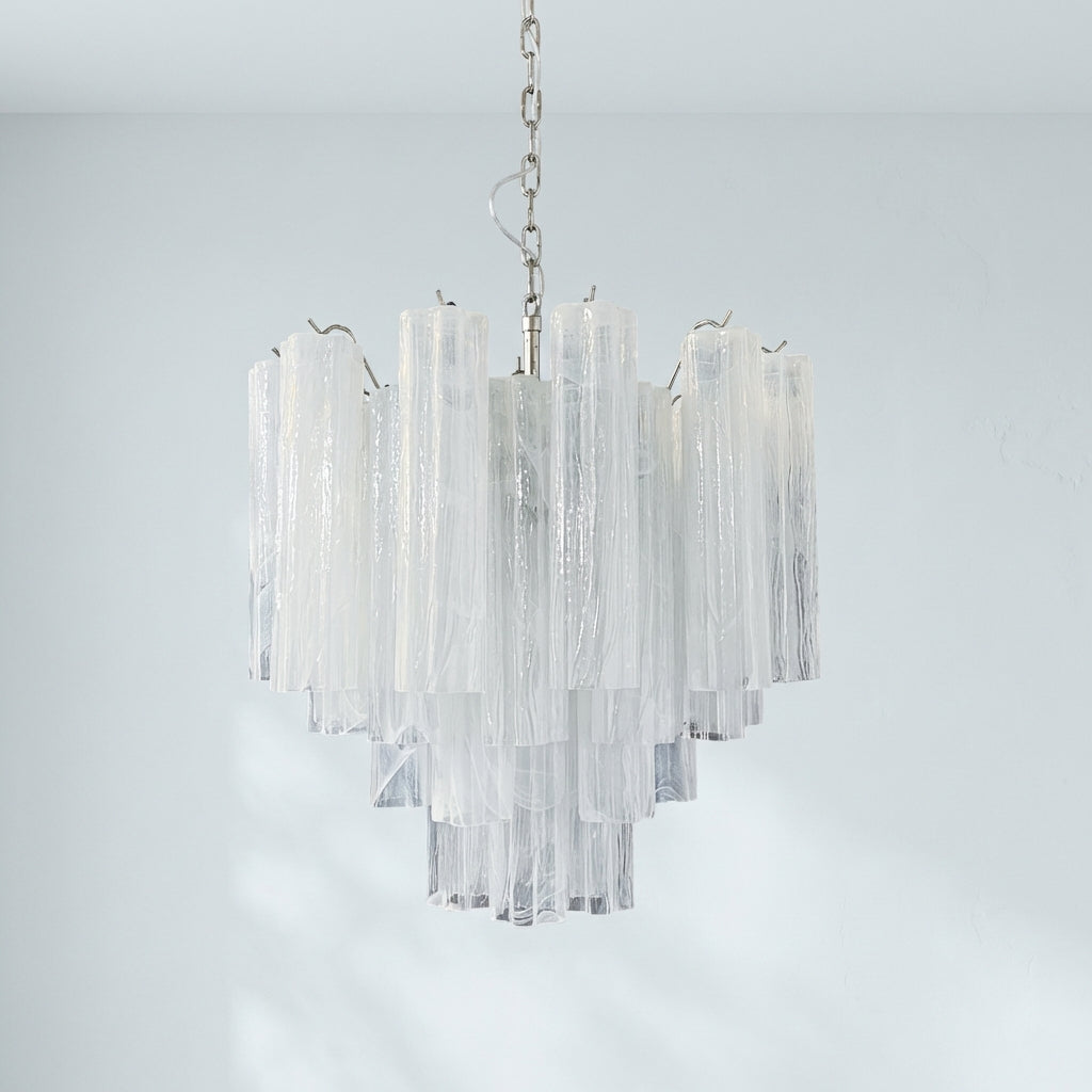 Venetian Handblown Tube Glass Chandelier 25.6" White 36 Tubes