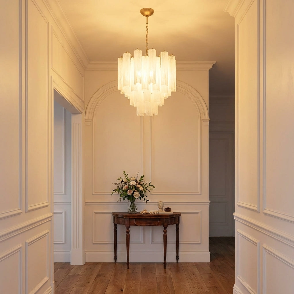 Venetian Handblown Tube Glass Chandelier 25.6" White 36 Tubes