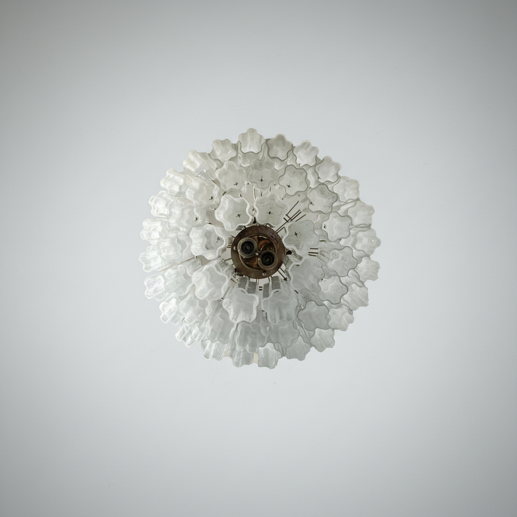 Venetian Handblown Tube Glass Chandelier 25.6" White 48 Tubes