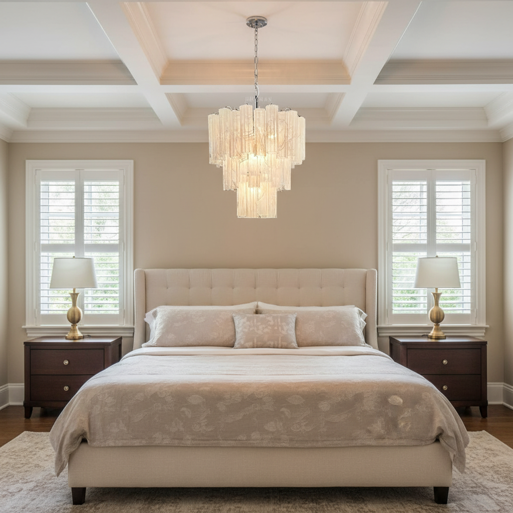 Venetian Handblown Tube Glass Chandelier 25.6" White 48 Tubes