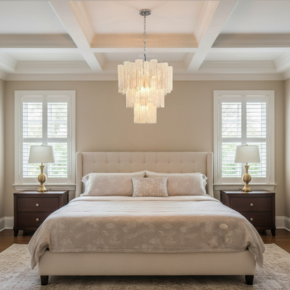 Venetian Handblown Tube Glass Chandelier 25.6" White 48 Tubes