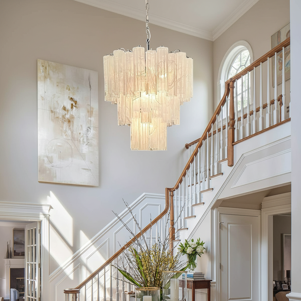 Venetian Handblown Tube Glass Chandelier 25.6" White 48 Tubes