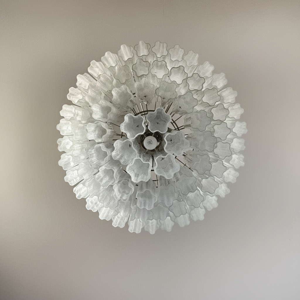 Venetian Handblown Tube Glass Chandelier 33.4" White