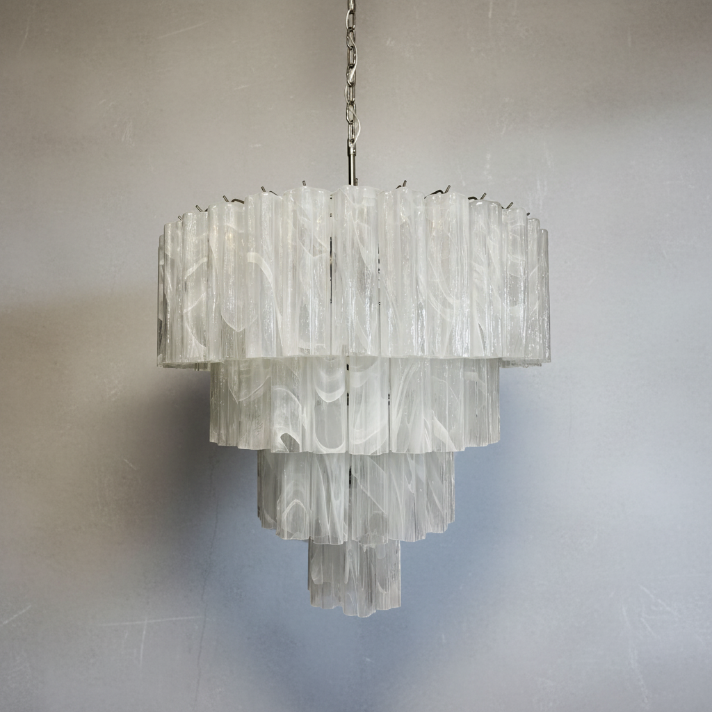 Venetian Handblown Tube Glass Chandelier 33.4" White