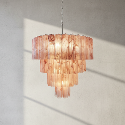 Venetian Handblown Tube Glass Chandelier 33.4" Pink