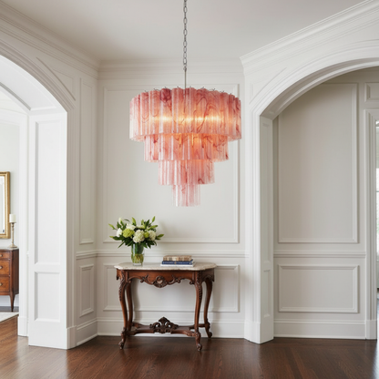 Venetian Handblown Tube Glass Chandelier 33.4" Pink