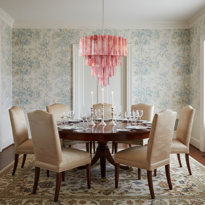 Venetian Handblown Tube Glass Chandelier 33.4" Pink