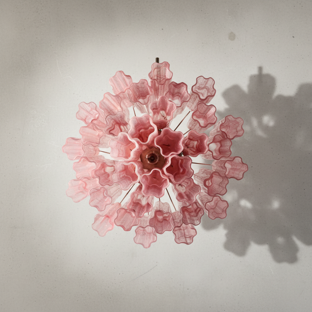 Venetian Handblown Tube Glass Chandelier 25.6" Pink 36 Tubes