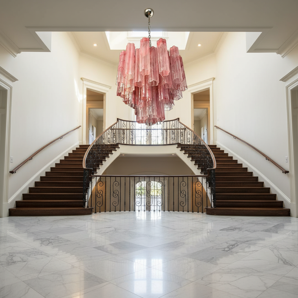 Venetian Handblown Tube Glass Chandelier 25.6" Pink 36 Tubes