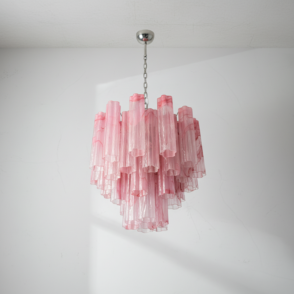 Venetian Handblown Tube Glass Chandelier 25.6" Pink 36 Tubes