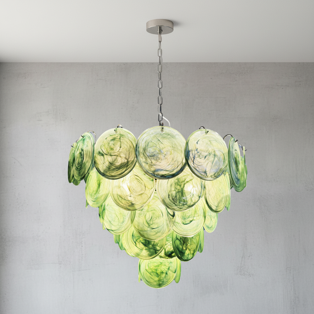 Dora Handblown Disc Glass Chandelier 27.6" Green