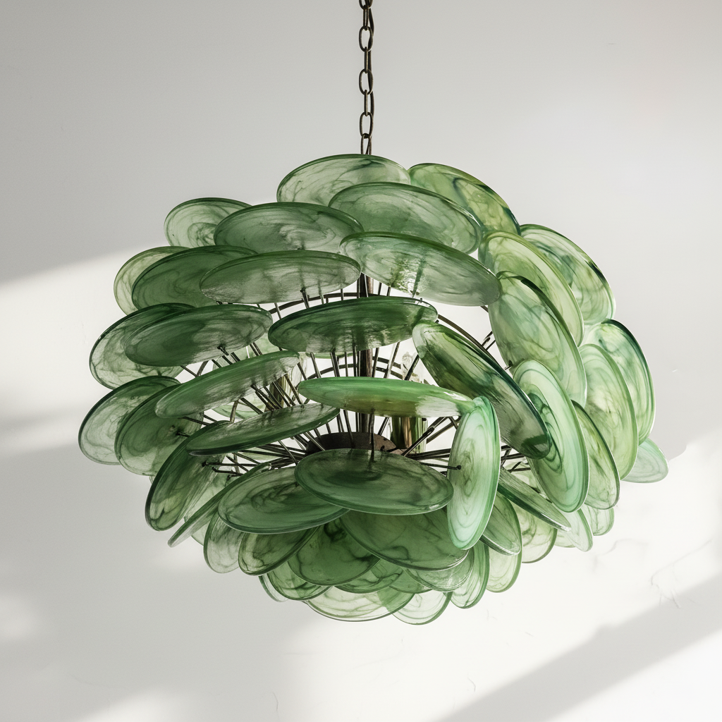 Dora Handblown Disc Glass Chandelier 27.6" Green