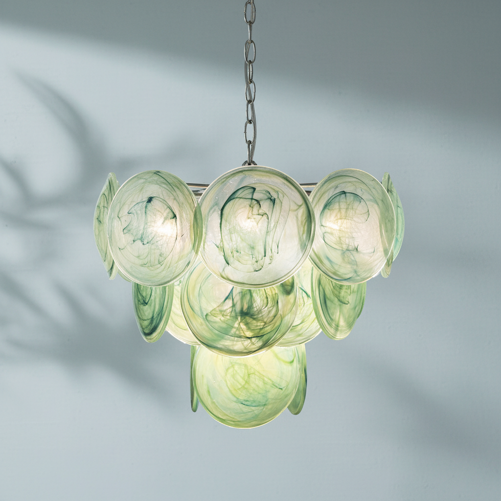 Dora Handblown Disc Glass Chandelier 27.6" Green