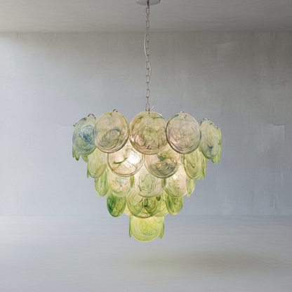 Dora Handblown Disc Glass Chandelier 27.6" Green