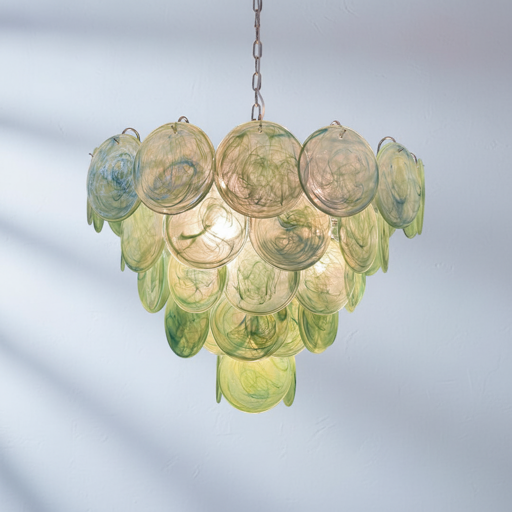 Dora Handblown Disc Glass Chandelier 27.6" Green