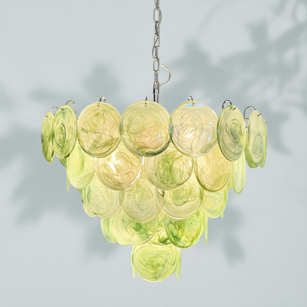 Dora Handblown Disc Glass Chandelier 27.6" Green