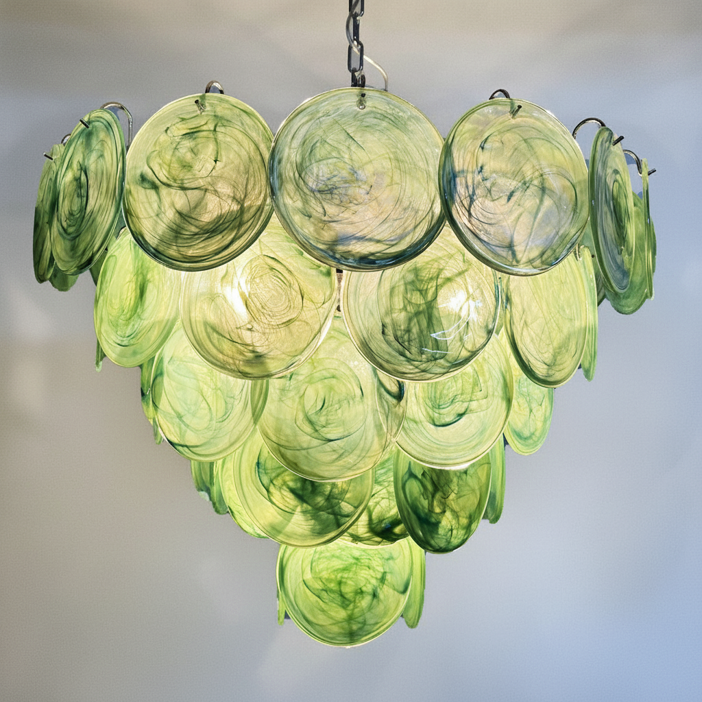 Dora Handblown Disc Glass Chandelier 27.6" Green