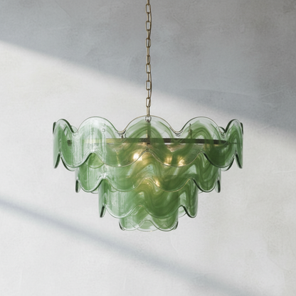 Dora Handblown Disc Glass Chandelier 27.6" Green
