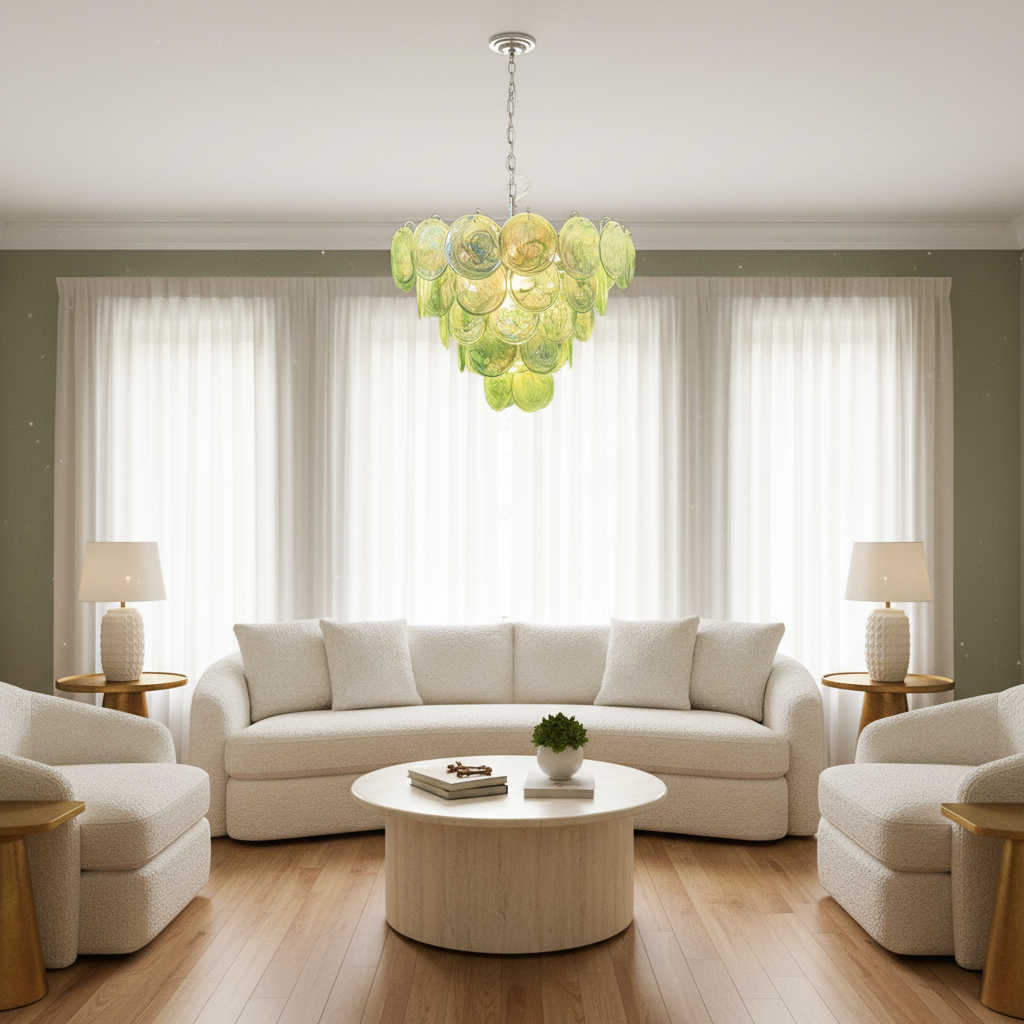 Dora Handblown Disc Glass Chandelier 27.6" Green