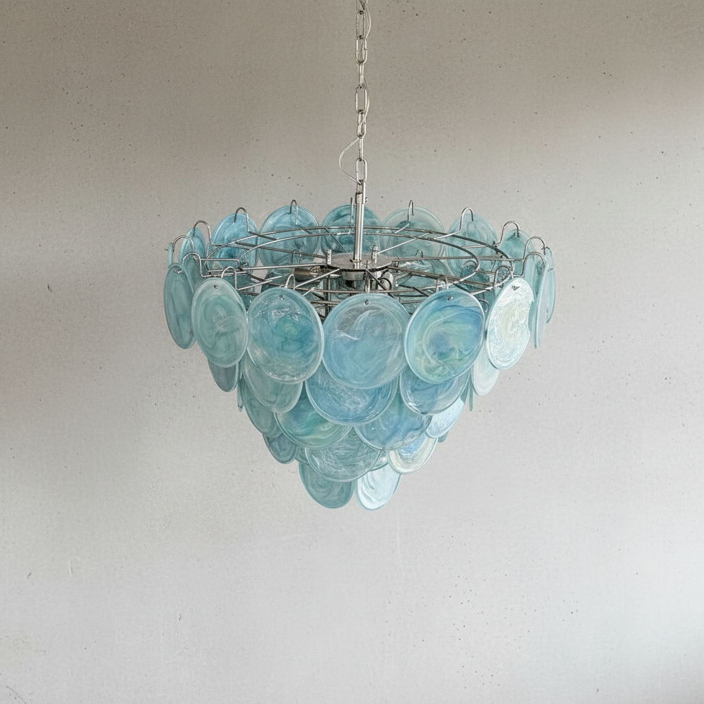Dora Handblown Disc Glass Chandelier 27.6" Blue
