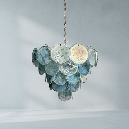 Dora Handblown Disc Glass Chandelier 27.6" Blue