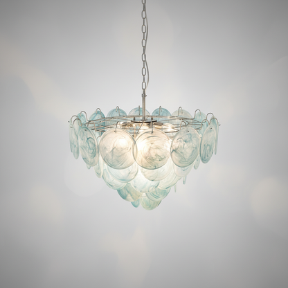 Dora Handblown Disc Glass Chandelier 27.6" Blue