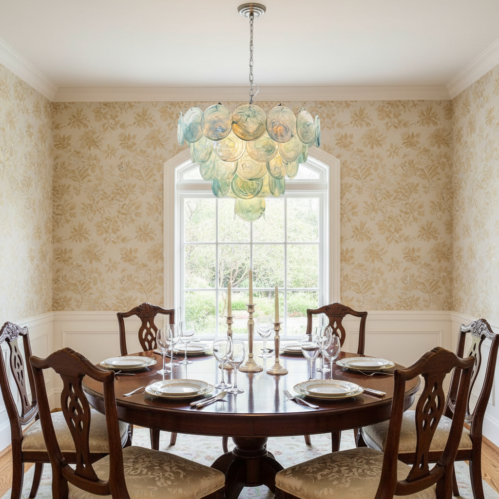 Dora Handblown Disc Glass Chandelier 27.6" Blue