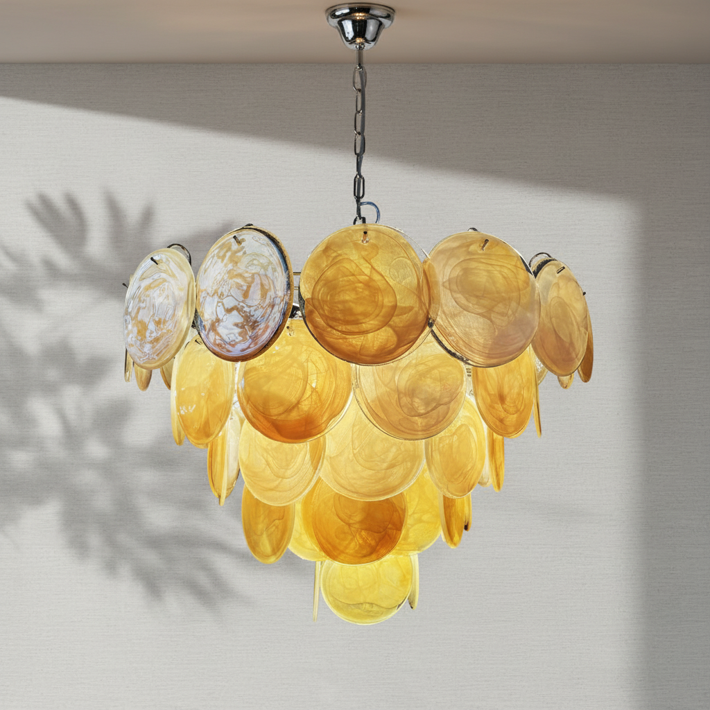 Dora Handblown Disc Glass Chandelier 27.6" Gold