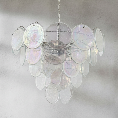 Dora Handblown Disc Glass Chandelier 27.6" Iridescent Clear