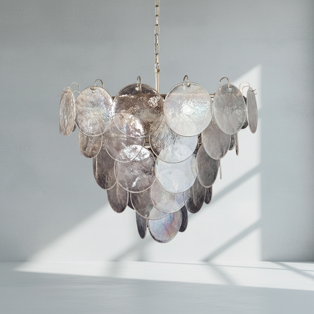 Dora Handblown Disc Glass Chandelier 27.6" Iridescent Clear