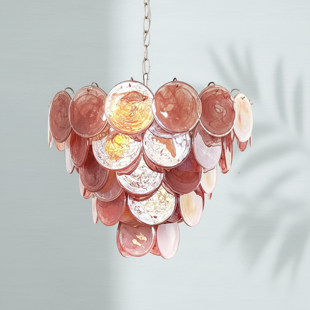 Dora Handblown Disc Glass Chandelier 27.6" Pink