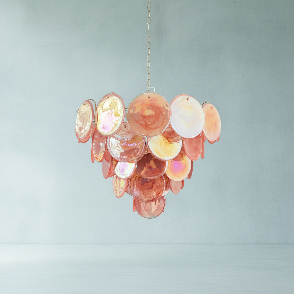 Dora Handblown Disc Glass Chandelier 27.6" Pink