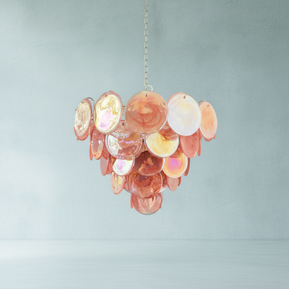 Dora Handblown Disc Glass Chandelier 27.6" Pink