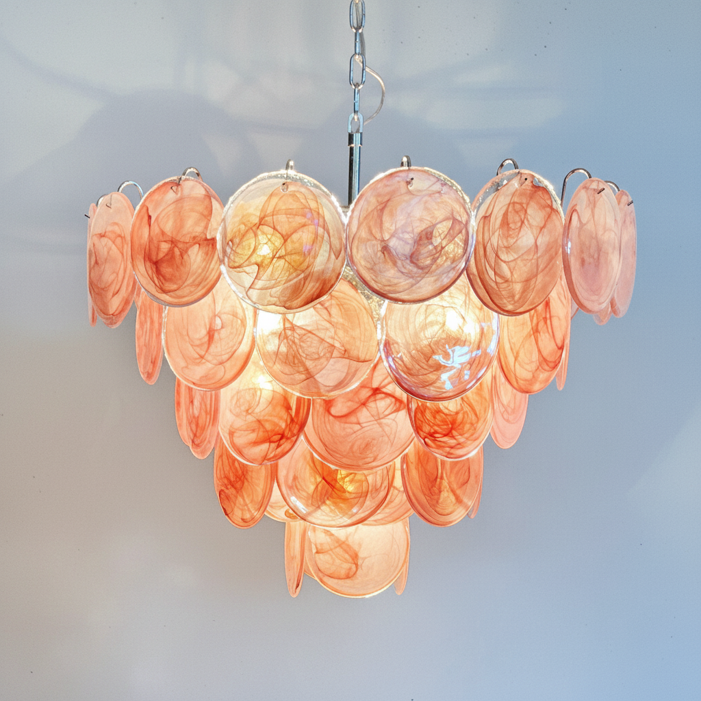Dora Handblown Disc Glass Chandelier 27.6" Pink
