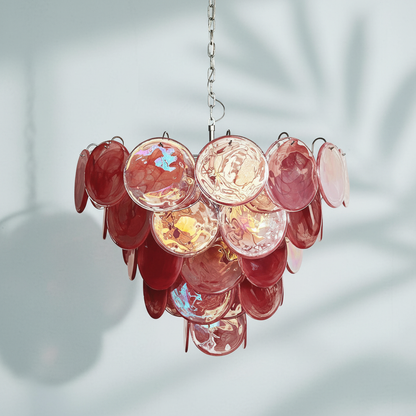 Dora Handblown Disc Glass Chandelier 27.6" Pink