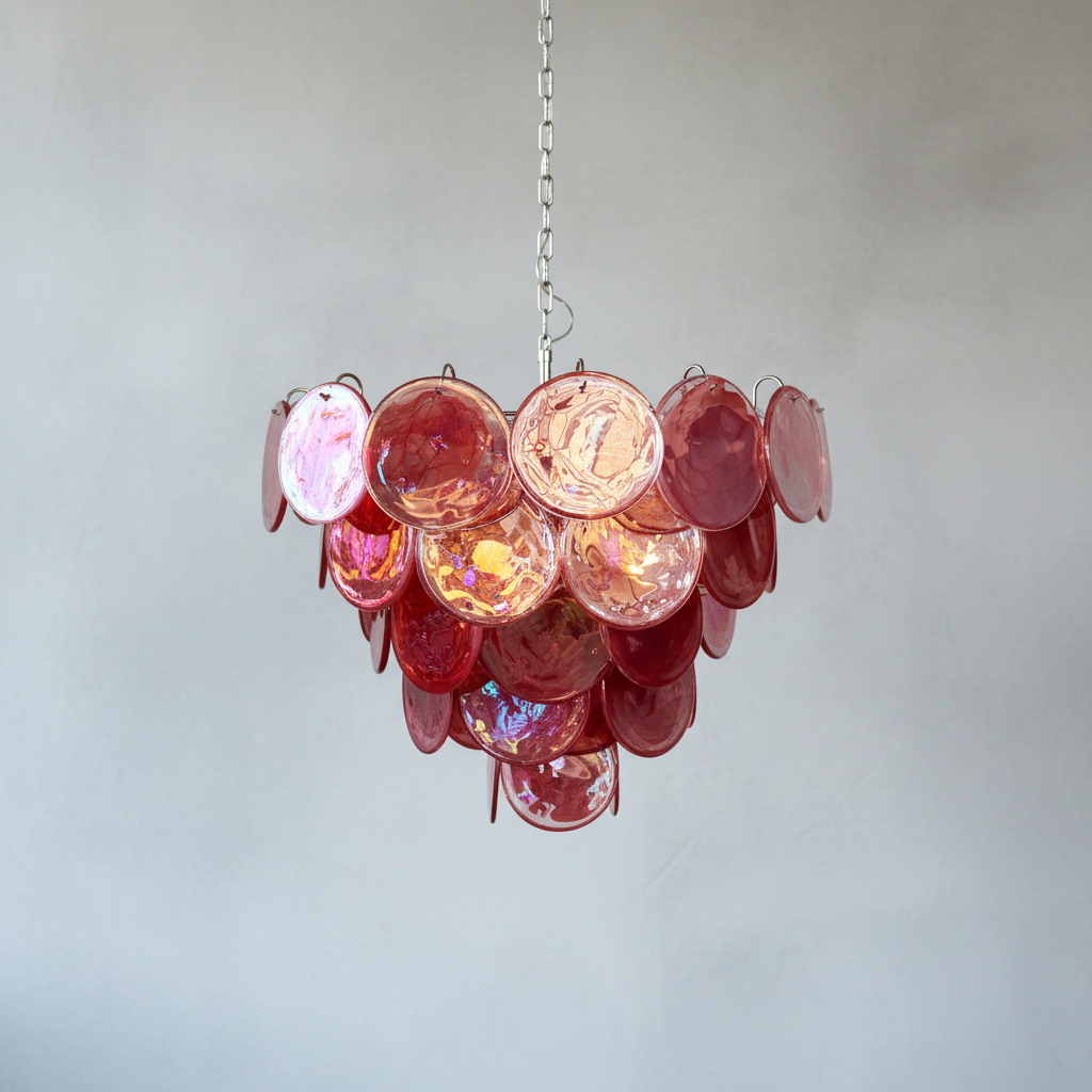 Dora Handblown Disc Glass Chandelier 27.6" Pink